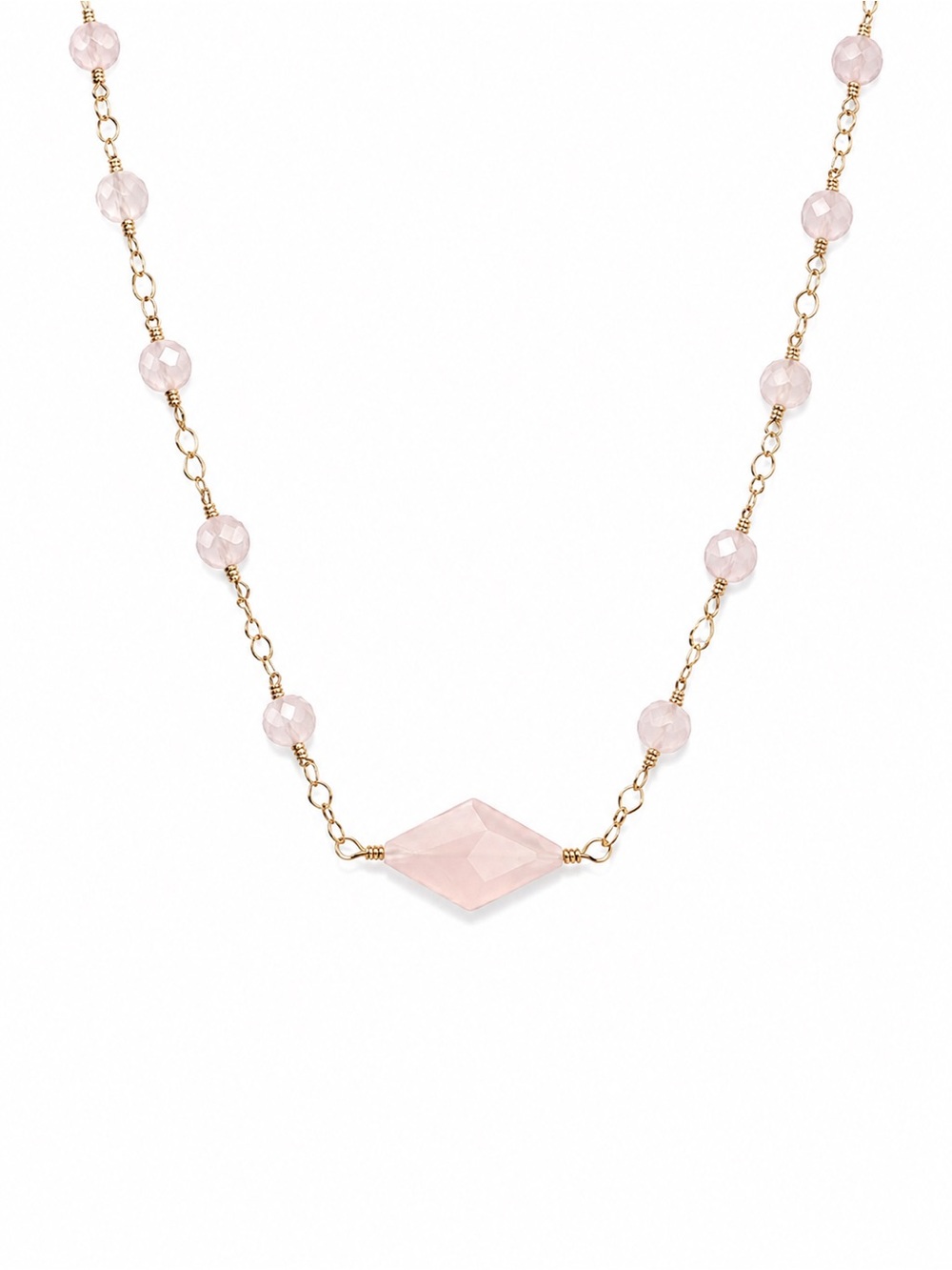 Rose Quartz Diamond Shaped Gold Filled Necklace (AWN6)